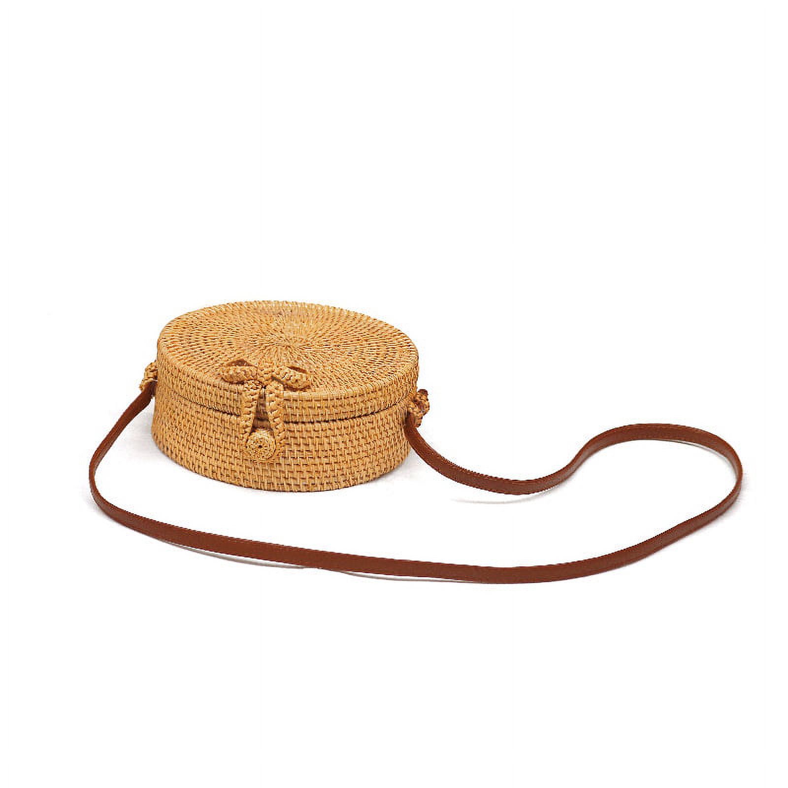 Rattan Straw Bag Handmade Wicker Woven Purse Handbag Circle Boho Crossbody Bag for Women