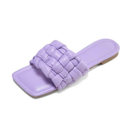 

Lacyie Sandals Braided Flat Square Open Toe Slip on Slippers for Women
