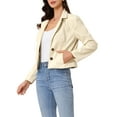 thumbnail image 4 of INSPIRE CHIC Women's Jacket Leather Blazer Long Sleeve Notched Lapel Collar Vintage Moto Biker Vegan Pleather Coat  S White, 4 of 6