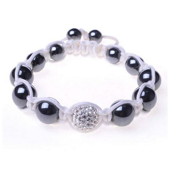Black Chrome Metallic White Crystal Adjustable Macrame Bracelet