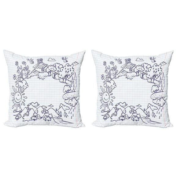 Ambesonne Cartoon Throw Pillow Cover 2 Pack, Summer Frame, 16", Pale Blue Dark Blue