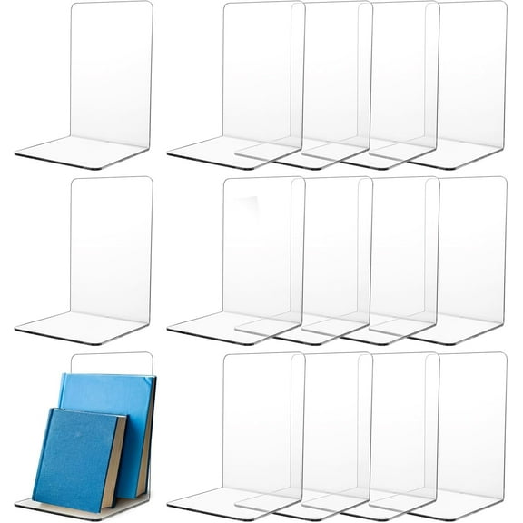 8pcs L-Type Acrylic Bookends, Transparent Non-Slip Bookends for Shelves Robust Bookend for Library, Office, Bookstore