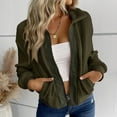 thumbnail image 5 of Uaswgudfs Women's Winter Sherpa Jacket, Zip-Up Lapel Fleece Outerwear, Casual Solid Long Sleeve Plush Coat for Daily, Cold Weather & Layering Wear Green XL, 5 of 6