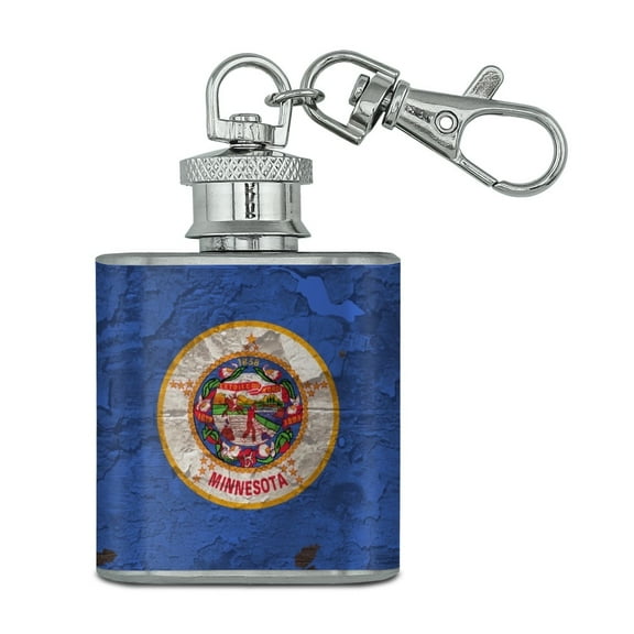 Rustic Minnesota State Flag Distressed USA Stainless Steel 1oz Mini Flask Key Chain