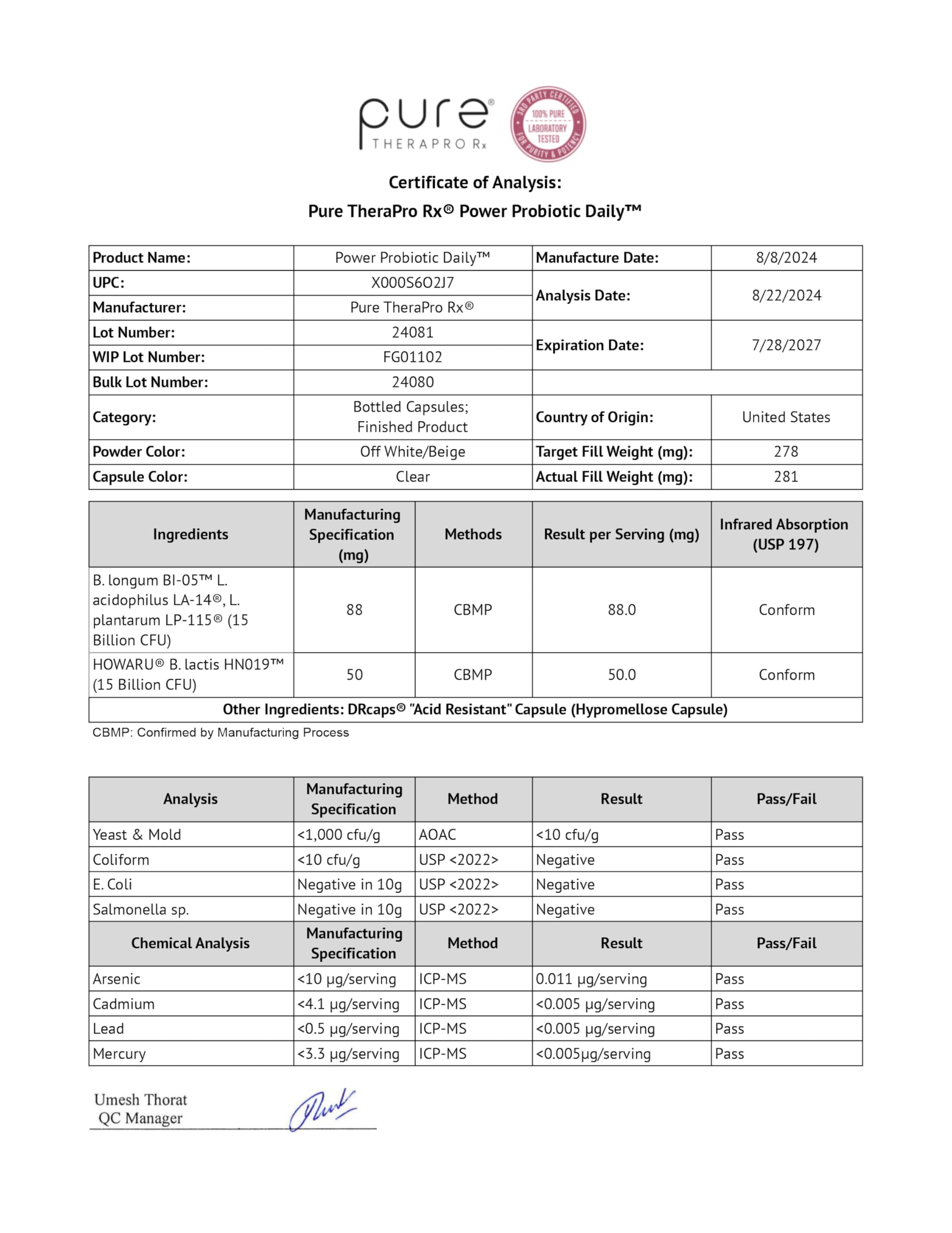 Power Probiotic Daily - 30 Acid-Resistant Capsules | 4 Proven Strains - 30 Billion CFU / Capsule | Patented Activ-Vial Desiccant Bottle to Ensure Freshness | NO Refrigeration Required