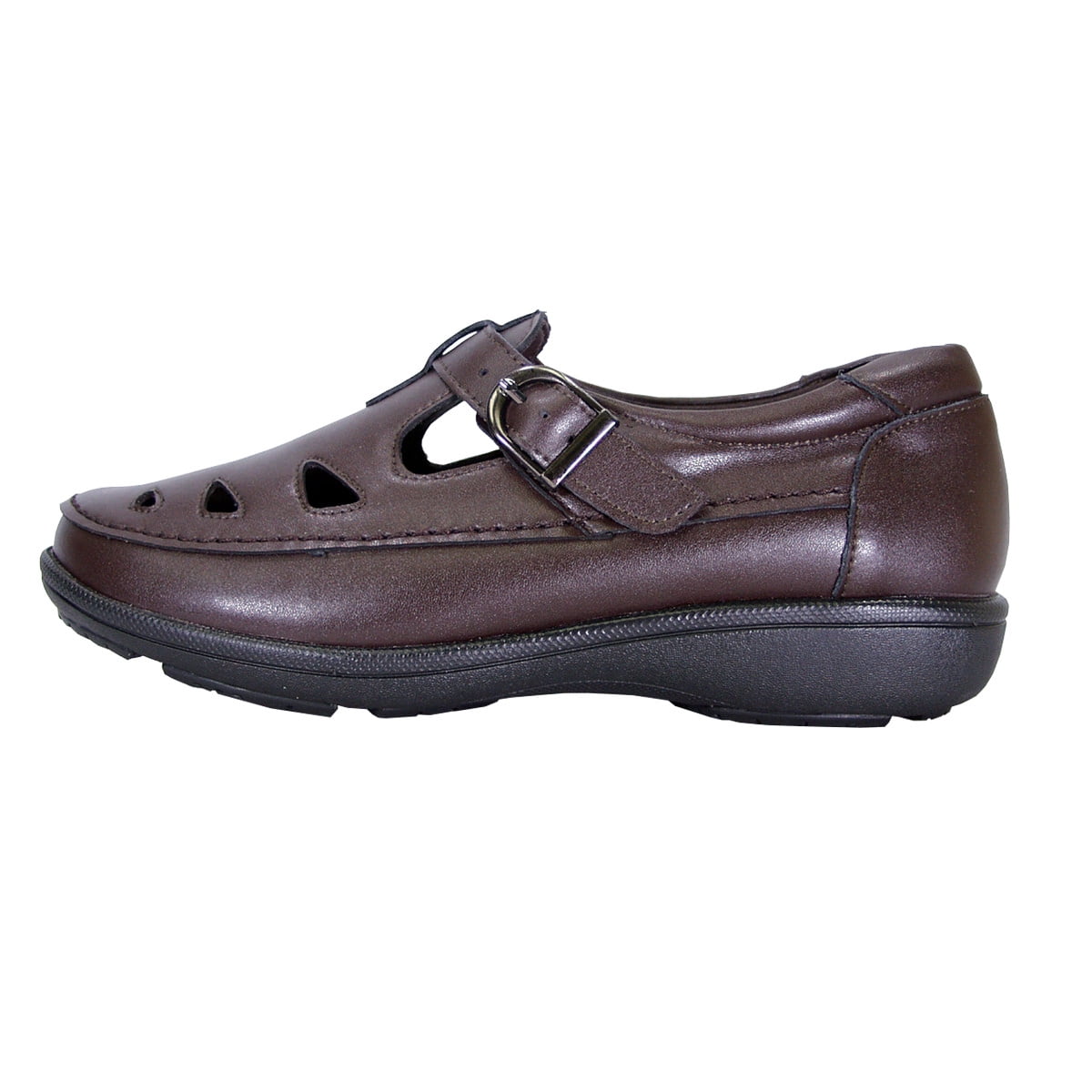 24 HOUR COMFORT Annette Women Wide Width Casual Leather Loafer with Adjustable Buckle Strap BROWN 6.5