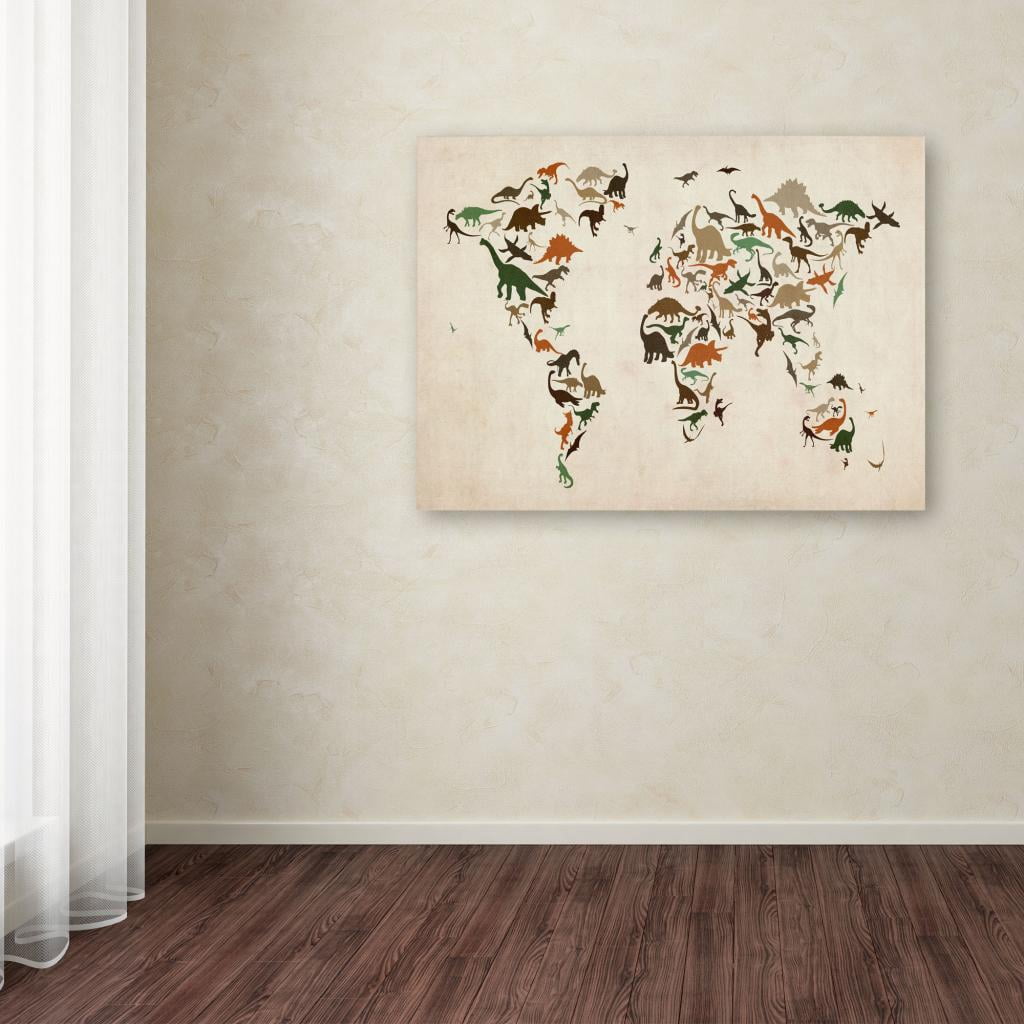 Trademark Art 'Dinosaur World Map 2' Canvas Art by Michael Tompsett