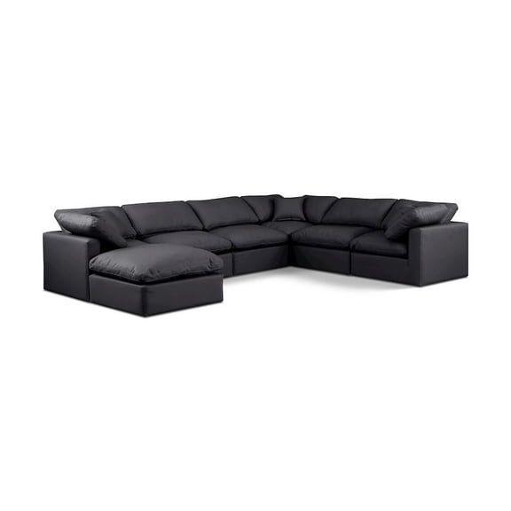 Meridian Furniture Indulge 140" Black Vegan Leather U-Shaped Modular Sectional
