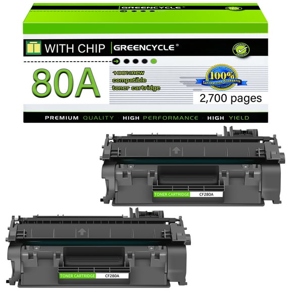 GREENCYCLE 2 Pack Compatible CF280A Black Toner Cartridge Replacement for HP 80A Use with Laserjet Pro 400 M401A M401N MFP M425DN M425DW Printer