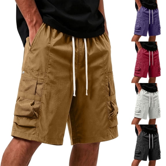 EOYWHK Mens Work Shorts Casual Quick Dry Elastic Waist Drawstring Athletic Shorts Soft Lightweight Breathable Activewear for Men Black, Size L