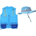 thumbnail image 1 of Cargo Vest for Kids with Reflective Straps & Bucket Hat with Chin Strap - Light Blue - XS, 1 of 4