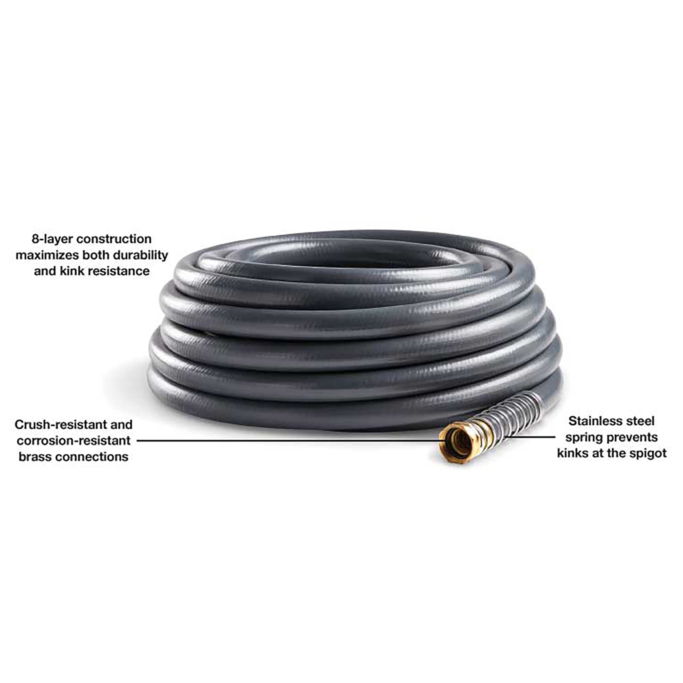 Gilmour Heavy-Duty Garden Hose, 5/8" x 25', 600 PSI, 8-Layer Construction, Kink-Resistant Design with Brass Couplings