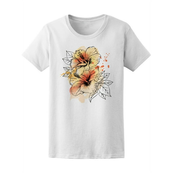 Tropical Hibiscus Flowers Sketch Tee Women's -Image by Shutterstock