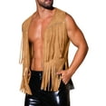 thumbnail image 4 of INSPIRE CHIC Men's Vests Tassel Fringe Retro Open Front Sleeveless Outerwear Vests S Brown, 4 of 6