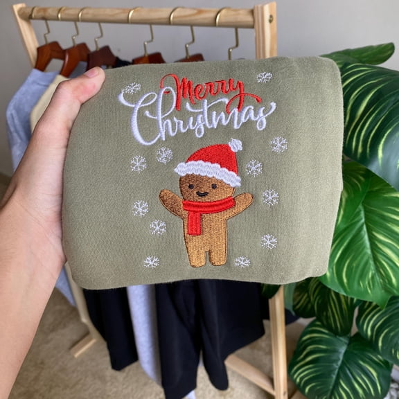 Gingerbread Cookies Christmas Embroidered Sweatshirt, merry christmas Shirt, merry and bright, Holiday Cookies Lover Gift, Xmas Graphic Tee