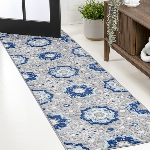 JONATHAN Y AMALFI COAST 2 x 10 Runner Rug, Mediterranean Medallion - Blue/Gray, AMC101A-210