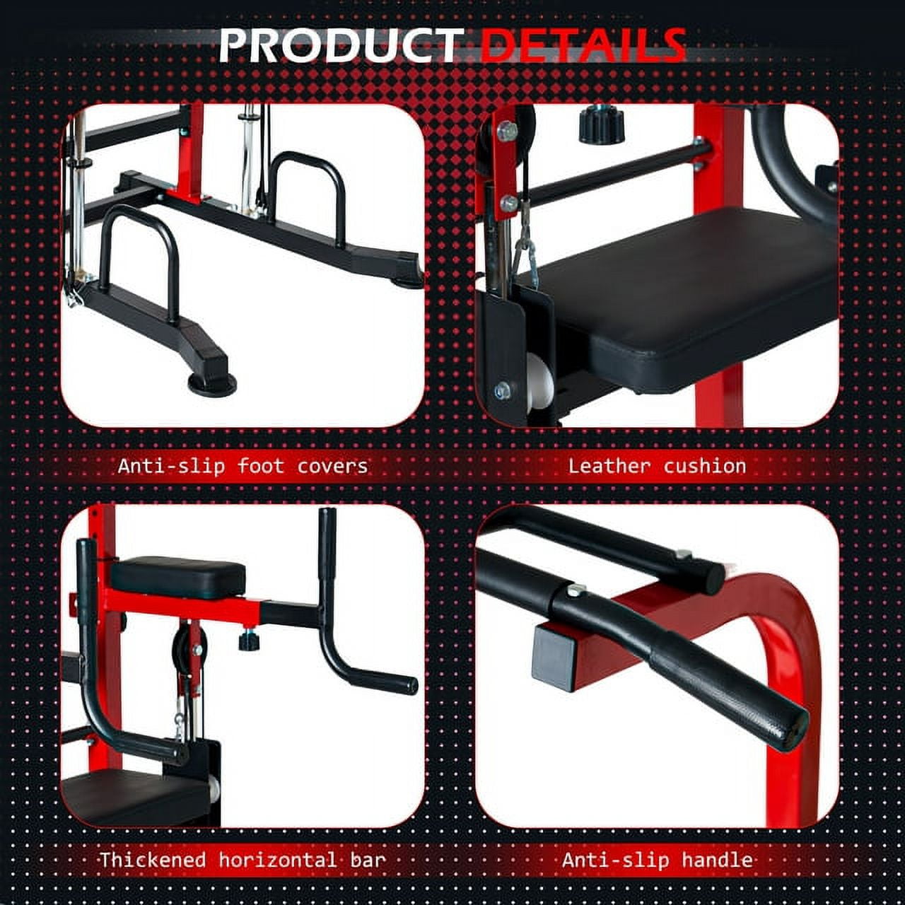 Soges Pull Up Bar 10 Adjustable Height Power Tower Dip Station for Enhanced Fitness, Multi-Functional Power Rack Workout Machine for Home Gym Strength Training Fitness Exercise Equipment,Red