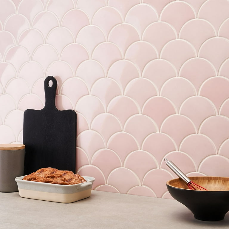 Bond Tile Riptide Rose 2.44 in. x 5 in. Fish Scale Polished Ceramic Wall Tile (48 Pieces 4.06 Sq. Ft. / Case) Bond Tile Riptide Rose 2.44 in. x 5 in. Fish Scale Polished Ceramic Wall Tile (48 Pieces 4.06 Sq. Ft. / Case)