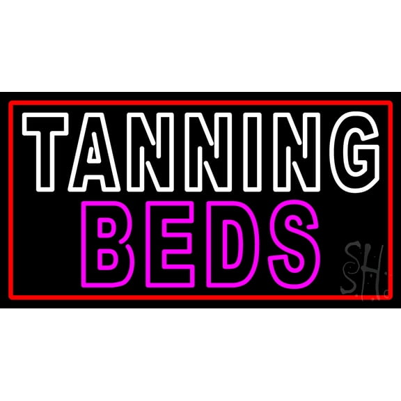 Tanning Beds LED Neon Sign 20 x 37 - inches, Black Square Cut Acrylic Backing, with Dimmer - Bright and Premium built indoor LED Neon Sign for Defence Force.