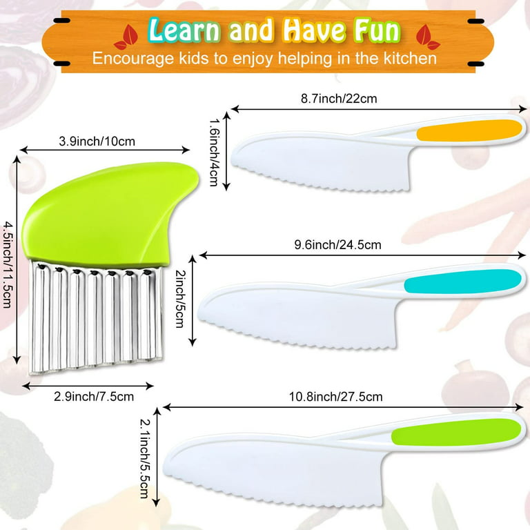 NOGIS Kids Knife Set for Cooking and Cutting Fruits, Veggies, Sandwiches &  Cake - Perfect Starter Knife Set for Little Hands in the Kitchen - 3-Piece  Nylon Knife for Kids - Fun