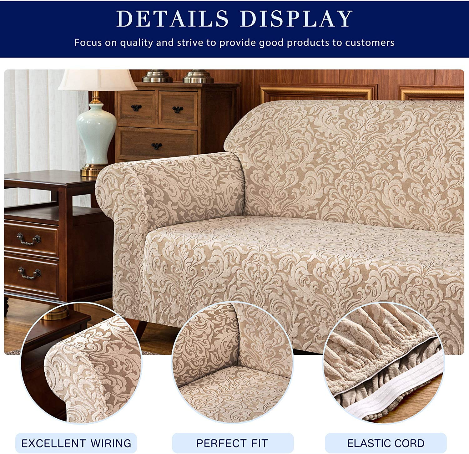 Subrtex Sofa Slipcover 1-Piece Jacquard Damask Couch Cover,Sofa,Oatmeal