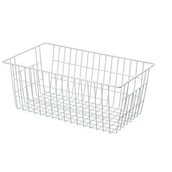 NOGIS 1 Pack Wire Storage Baskets, Large Farmhouse Metal Freezer Basket Storage Organizer Bins with Handles for Kitchen Cabinets, Pantry, Closets, Bedrooms, Bathrooms (White Large)