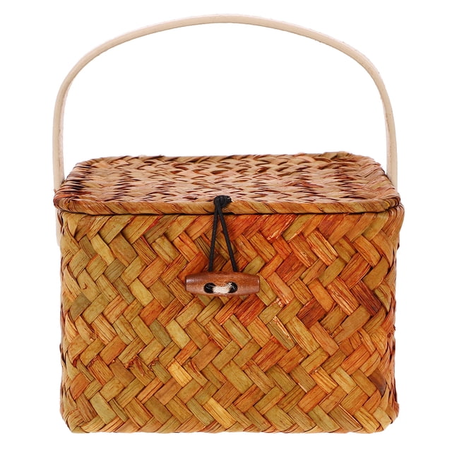 Cesta de almacenamiento tejida con asa Cesta de mimbre tejida para flores Contenedor para artículos diversos