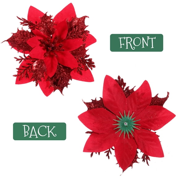 Amosfun 12-Pack Red Faux Poinsettia Flowers Christmas Decorations for Office Holiday Decor