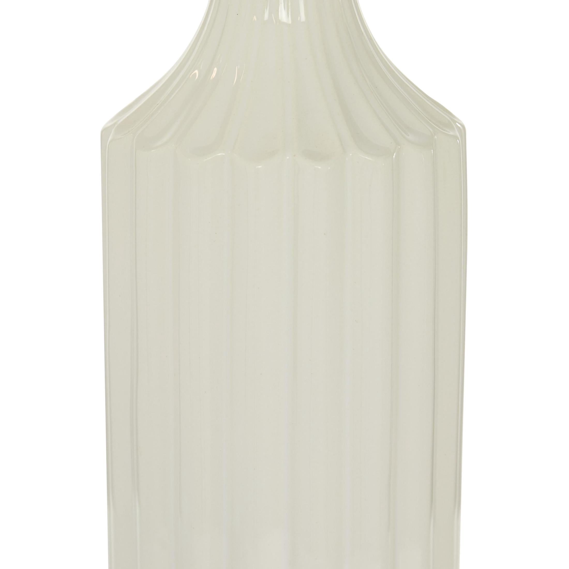 DecMode Modern Ceramic Tall White Decorative Vase with Vertical Groove Pattern 5"W x 19"H