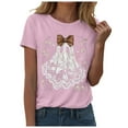 thumbnail image 5 of felwors Halloween women's shirt 2025 cute ghost cotton shirt autumn pumpkin T-shirt round neck pattern T-shirt casual short sleeved top Pink, XXXL, 5 of 6