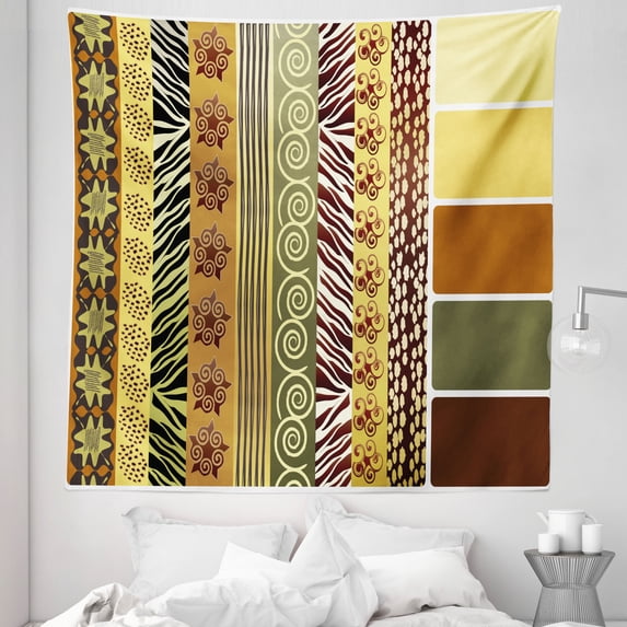 Zambia Tapestry, Vintage Mixed Pattern Earthen Toned Floral Abstract Image, Fabric Wall Hanging Decor for Bedroom Living Room Dorm, 5 Sizes, Multicolor, by Ambesonne