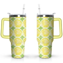 40oz Yellow Lemon Pattern Stainless Steel Flip Straw Tumbler Spill Proof Travel Cup Double Wall Vacuum Insulated Coffee Mug with Top Handle