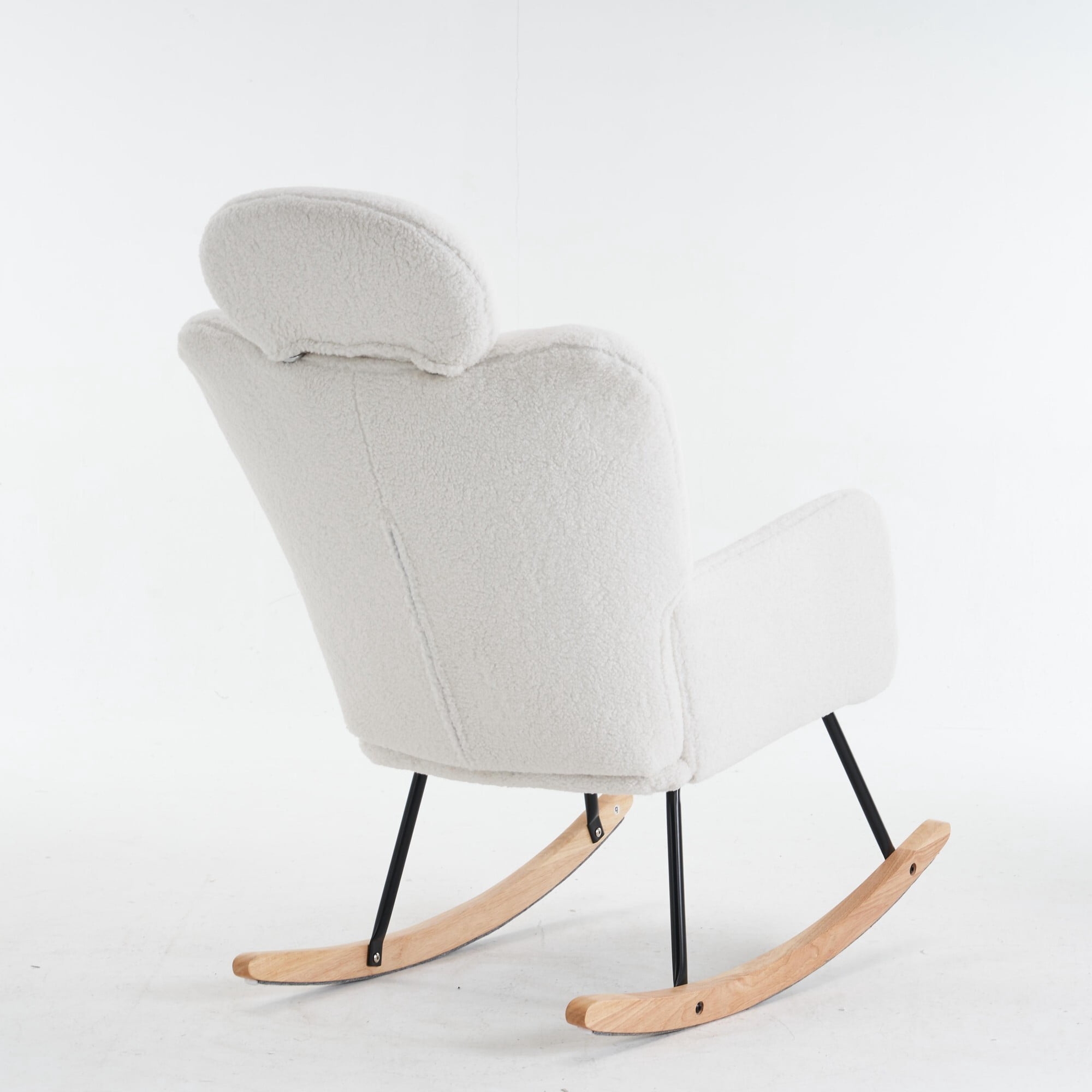 AENKYO Teddy Upholstered Rocking Chair with High Backrest, Accent Lounge Chair for Living Room & Nursery, White