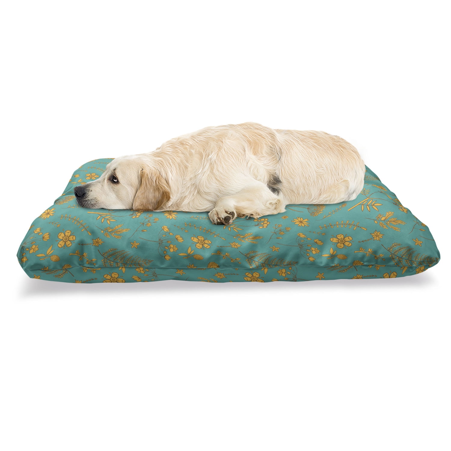 Herbarium pet bed in ivory and black cotton