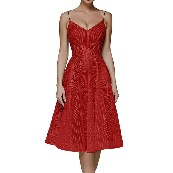 Ketyyh-chn99 Dresses for Wedding Guest Summer Dress Womens Elegant Flared Sleeve Evening Party Formal Dress Plus Size Red,2XL