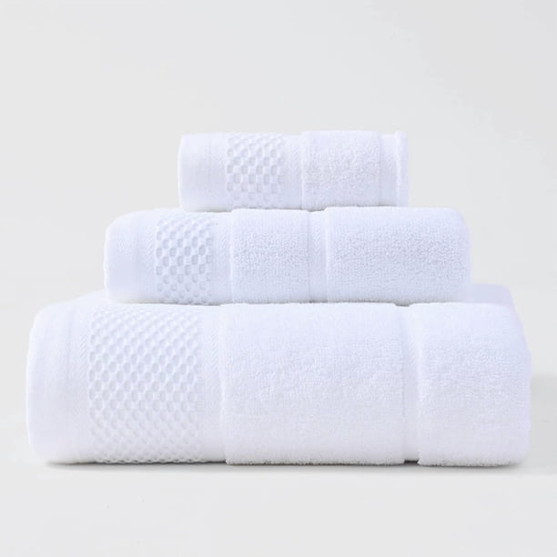 Zhuge Juego de toallas Basics de 3 piezas resistentes a la decoloración, toallas de baño 100 % algodón, suaves y absorbentes, 1 toalla de baño, 1 toalla de mano y 1 paño de baño, color blanco.