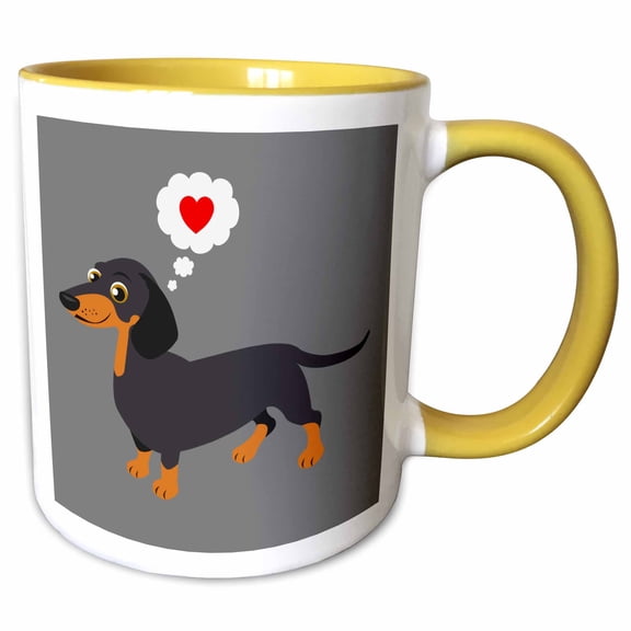 3drose, Dachshund Loves You Black and Tan Doxie, 11oz Two-tone Yellow Mug