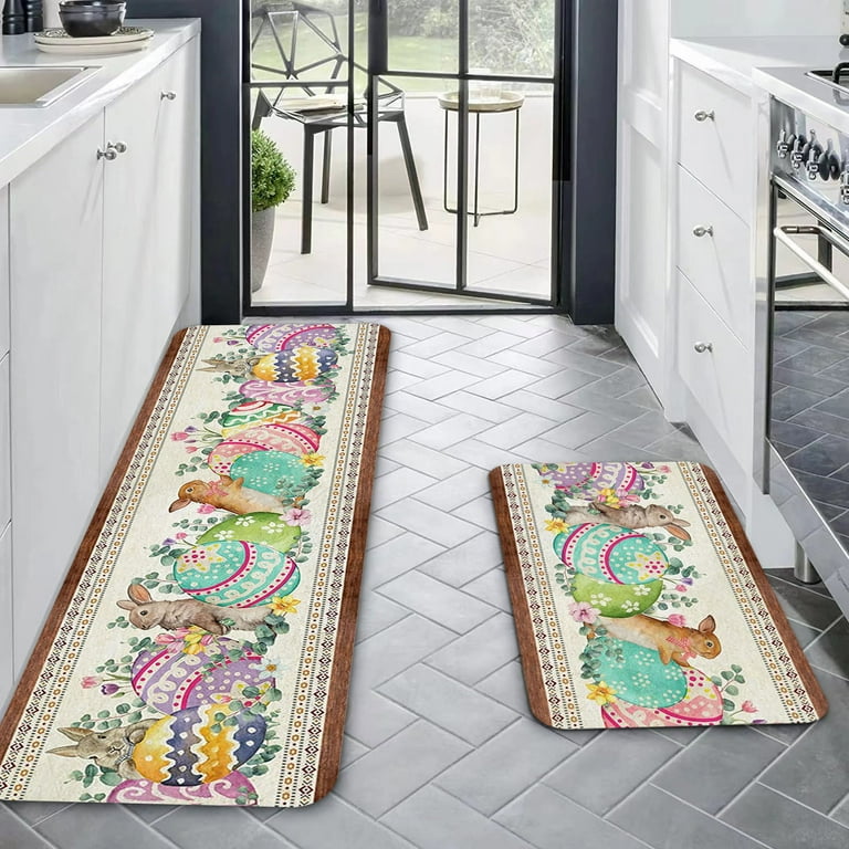 Tinideya Easter Bunny Kitchen Rugs And Mats Set Of 2 Rabbit Egg Non Slip Floor Rkfaf0nbxkfavudc