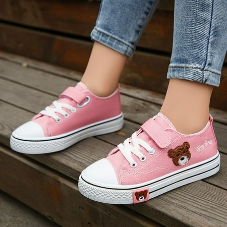 

Girls Canvas Shoes Cartoon Bear Lightweight Hook And Loop Fastener Walking Shoes For Children Kids Sneakers Spring And Summer