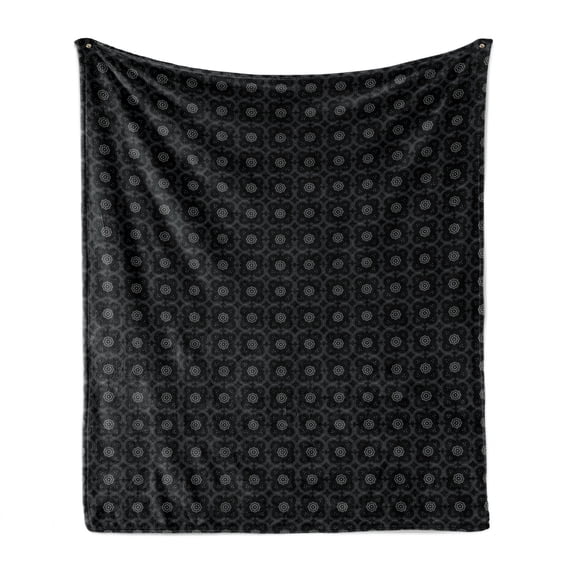 Floral Soft Flannel Fleece Throw Blanket, Dotted Old Fashioned Mosaic Design in Black and Grey Tones with Curvy Motifs, Cozy Plush for Indoor and Outdoor Use, 50" x 60", Black and Grey, by Ambesonne