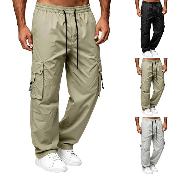 HappyYEE Hiking Pants for Men - Outdoor Windproof Loose Cargo Pants - Elastic Waist Lightweight Casual Travel Climbing Trousers