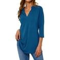 thumbnail image 3 of Women Solid Color V Neck 3/4 Sleeve Top, 3 of 9