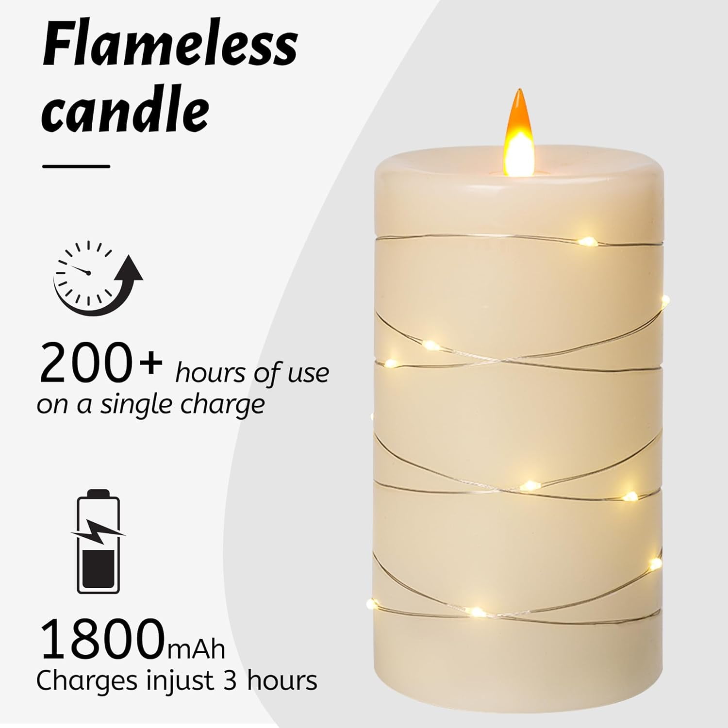 ZM Rechargeable Flameless Candles, LED Candles, Candles with Remote and Timers, Real Wax Pillar Candles, with Flickering Embedded Star String，Ivory White, Set of 2