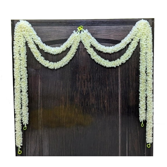 Swadeshi Desire's Artificial Flower Garland Toran Wall Hanging for Door Entrance Home Decoration Backdrop Pooja Gift Bandarwal 4 Pieces (White)