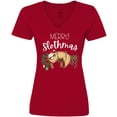 thumbnail image 3 of Inktastic Merry Slothmas Cute Christmas Sloth in Hat with Lights Women's V-Neck T-Shirt, 3 of 5