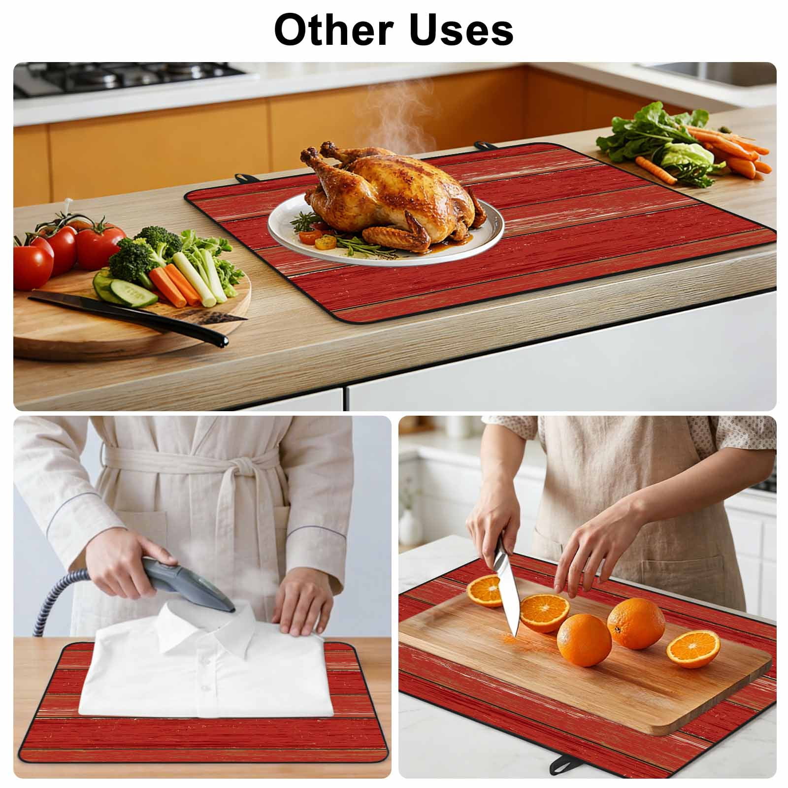 Red Wood Grain Stove Top Cover for Electric Stove, Heat-proof & Non Slip Glass Top Stove Cover Protector, Farmhouse Vintage Wooden Rustic Planks Kitchen Flat Cooktop Rubber Mat 31x24 Inches