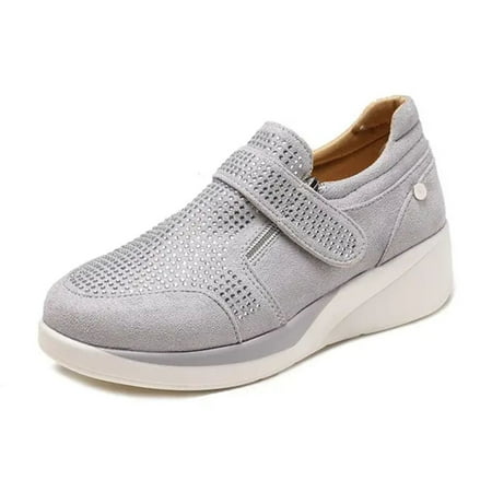 

HANGZYUJIUKJ Stylish Rhinestone-embellished Hook And Loop Women‘s Sneakers with Thick Sole for Comfortable Walking High-quality Women‘s Footwear