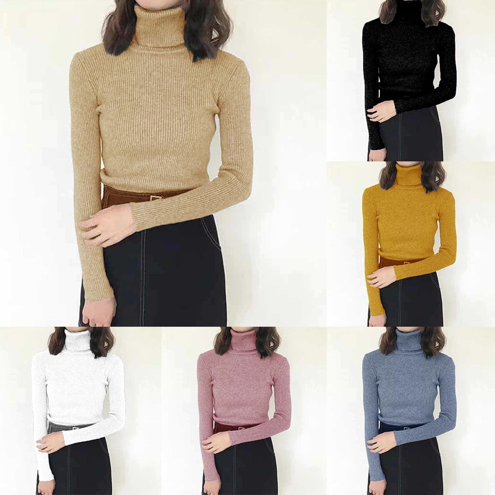 ALSLIAO Womens Winter Turtleneck Sweater Shirt Long Sleeve Knit Tops  Bottoming Shirts 
