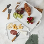 Denmark Tools for Cooks 2 Piece Stoneware Rectangular Serving Trays Platters Set with Handles, White