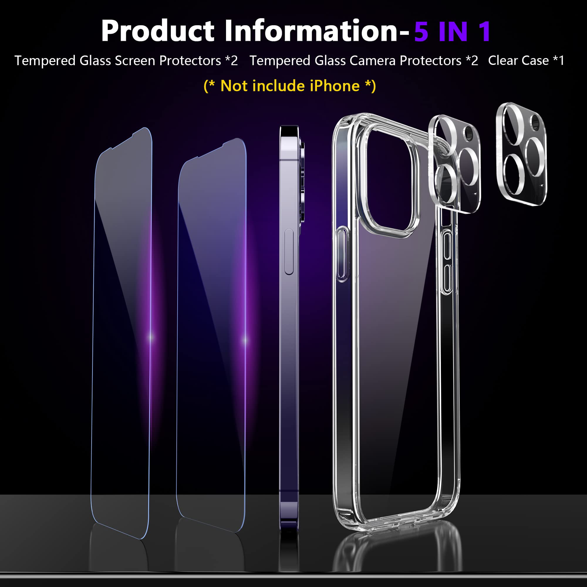 Power Theory [5 in 1] Designed for iPhone 14 Plus Clear Case with Scre